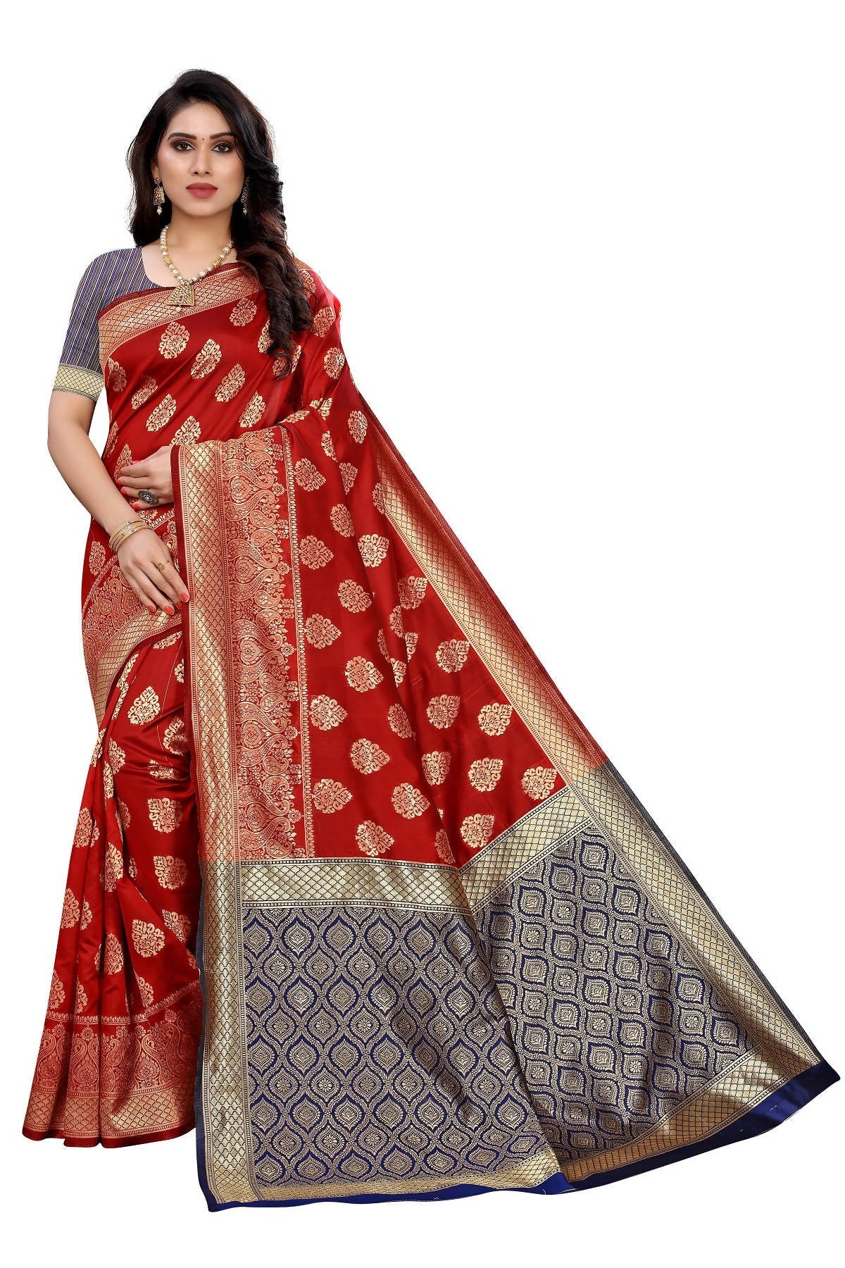 Vamika Banarasi Jacquard Weaving Red Saree (Dangal Red) | Grab2Buy