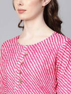 Yufta Women Pink & White Leheriya Print Straight Kurta | Grab2Buy
