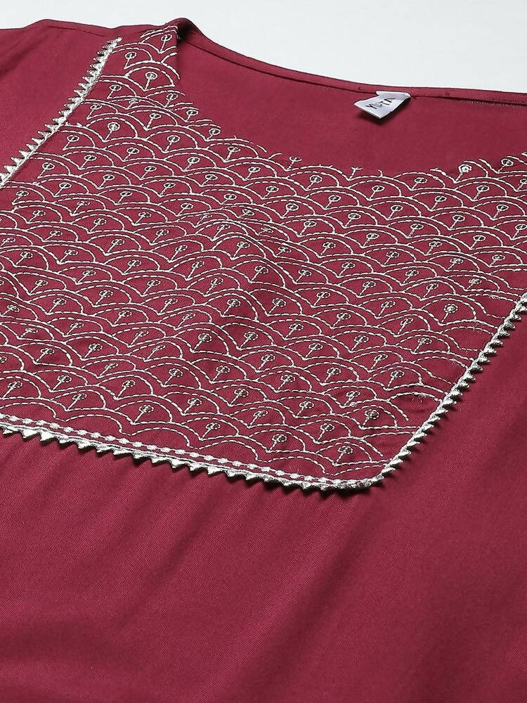 Yufta Women Burgundy Yoke Design Regular Sequinned Kurta with Palazzos & With Dupatta | Grab2Buy