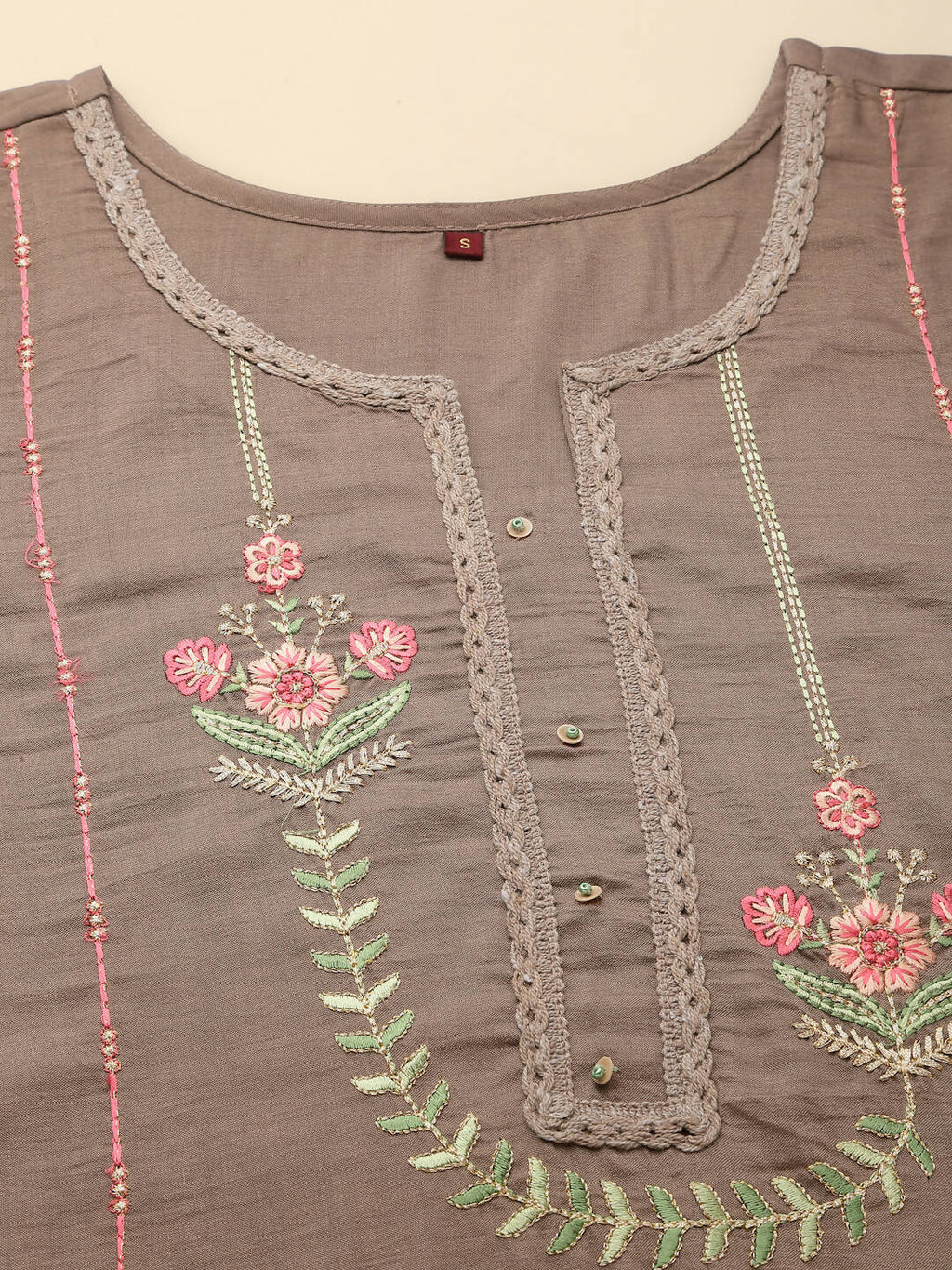 Brown Embroidered Chinon Straight Kurta With Trouser & Dupatta - Salimar | Grab2Buy
