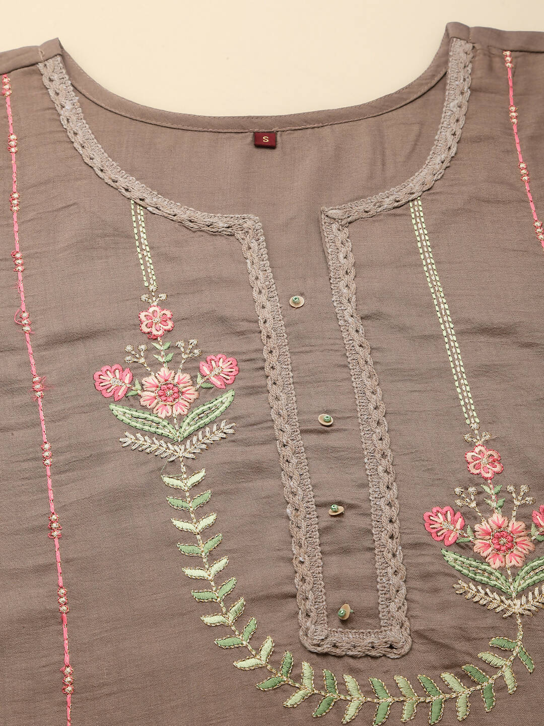 Brown Embroidered Chinon Straight Kurta With Trouser & Dupatta - Salimar | Grab2Buy