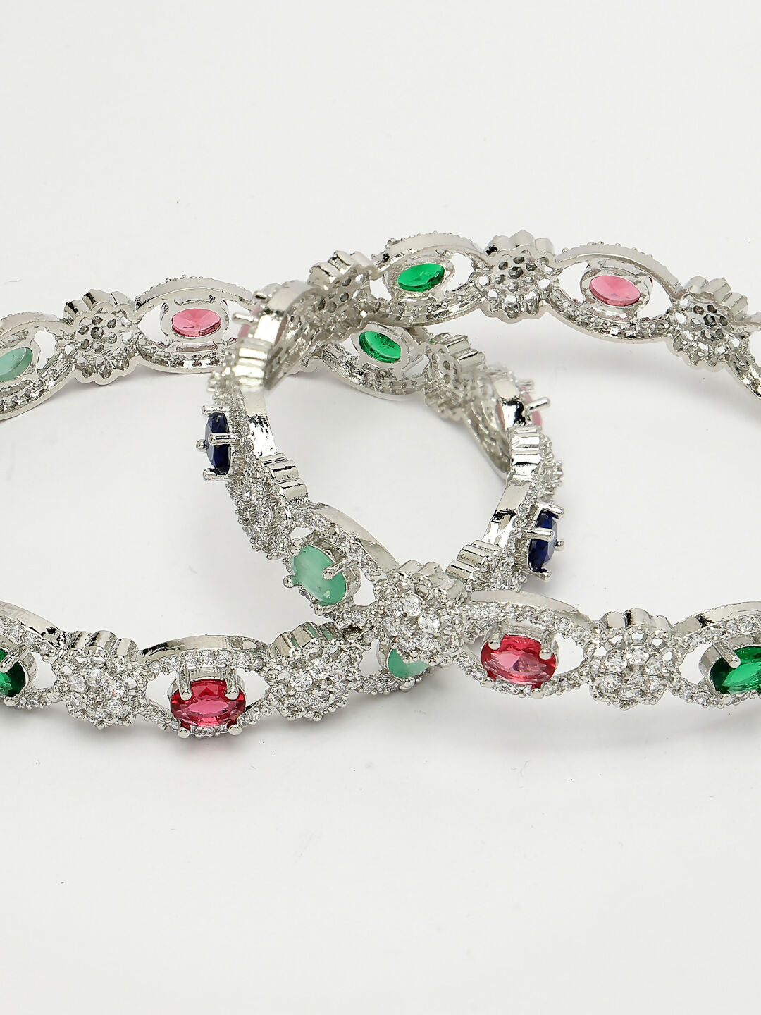 NVR Women's Set of 2 Multi-Coloured CZ Stone-Studded Handcrafted Bangles | Grab2Buy