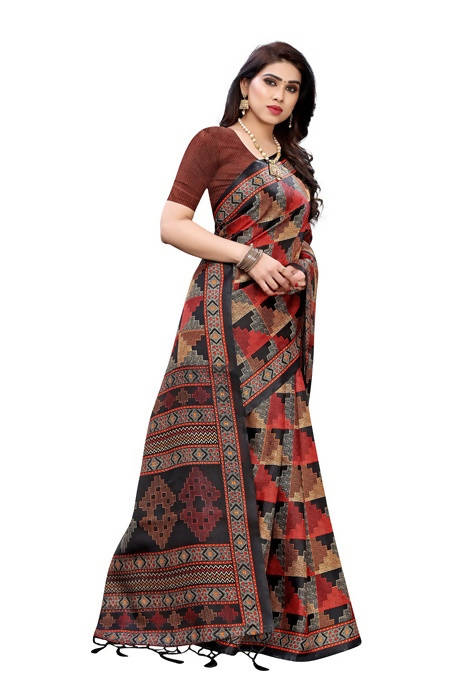 Vamika Black Kalamkari Print With Jhalar Khadi Silk Saree (TANISHA BLACK) | Grab2Buy