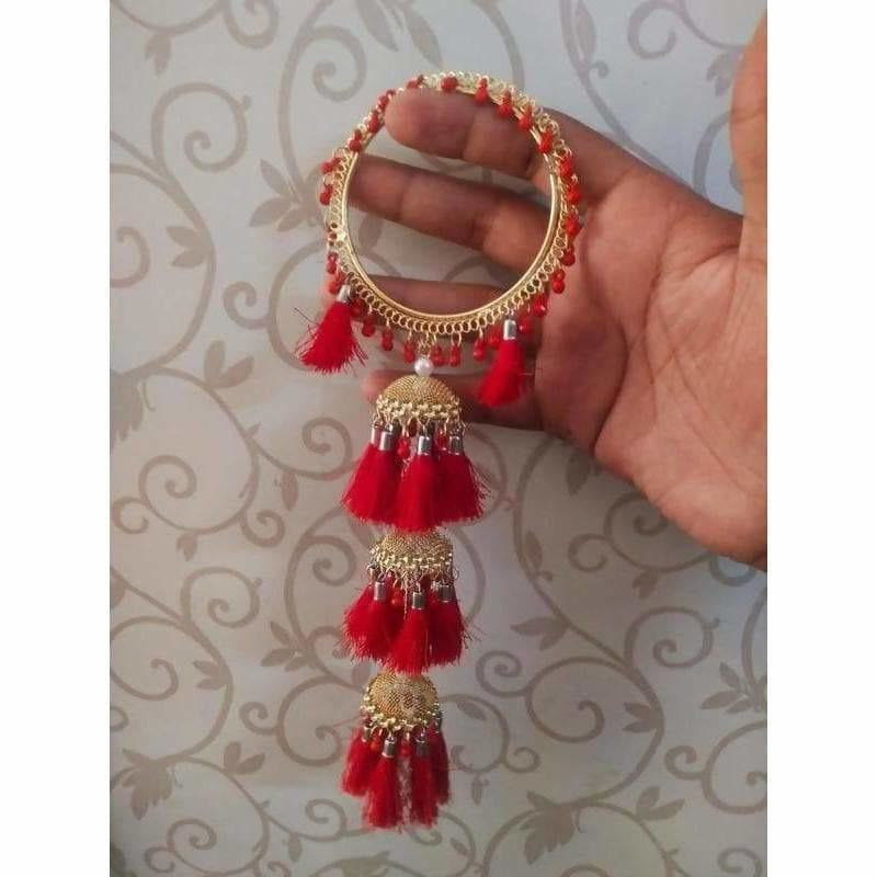 MS Fashion India Red Color Threads And Pearls With Hanging Jhumkas Bangles | Grab2Buy