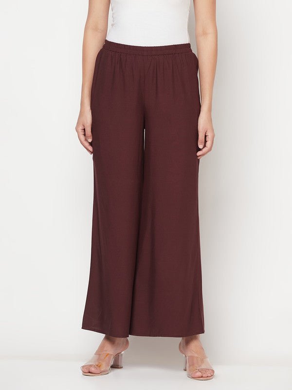 Aniyah Rayon Flared Slip-On Coffee Color Palazzo | Grab2Buy