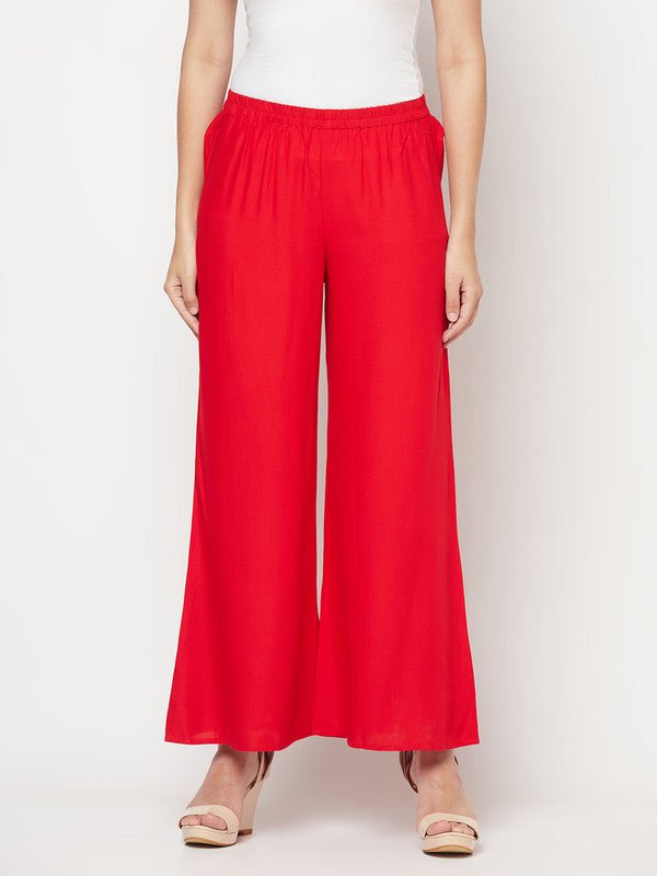 Aniyah Rayon Flared Slip-On Red Palazzo | Grab2Buy
