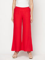 Aniyah Rayon Flared Slip-On Red Palazzo | Grab2Buy