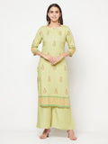 Aniyah Rayon Screen Print Pista Green Straight Kurta | Grab2Buy