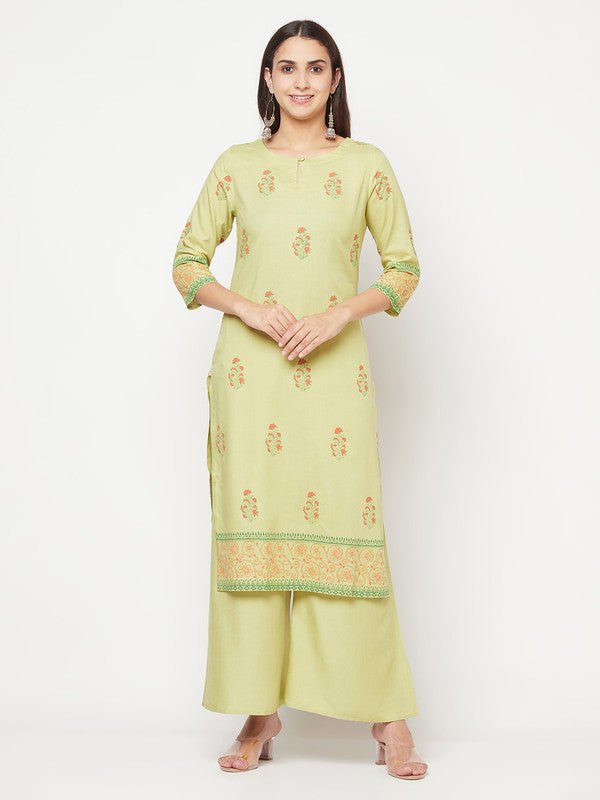 Aniyah Rayon Screen Print Pista Green Straight Kurta | Grab2Buy