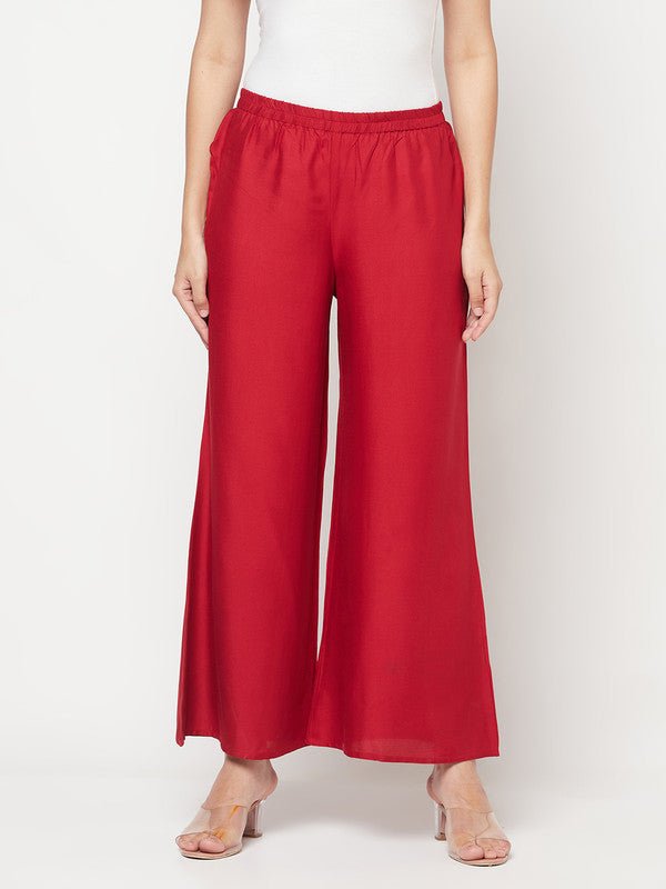 Aniyah Maroon Color Rayon Flared Slip-On Palazzo | Grab2Buy