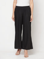 Aniyah Rayon Flared Slip-On Black Palazzo | Grab2Buy