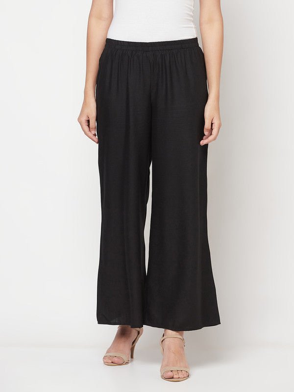 Aniyah Rayon Flared Slip-On Black Palazzo | Grab2Buy