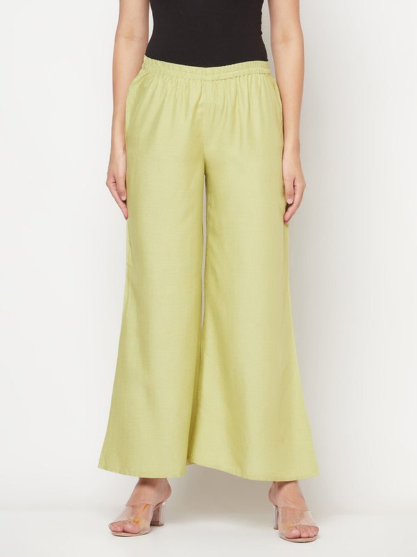 Aniyah Rayon Flared Slip-On Pista Color Palazzo | Grab2Buy