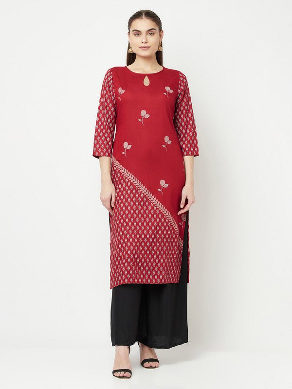 Aniyah Rayon Digital Screen Print Maroon Straight Kurta | Grab2Buy