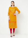 Aniyah Cotton Block Print Mustard Color Straight Kurta | Grab2Buy