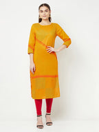 Aniyah Cotton Block Print Mustard Color Straight Kurta | Grab2Buy