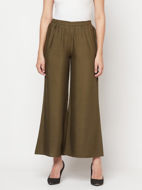 Aniyah Rayon Flared Slip-On Dark Green Palazzo | Grab2Buy