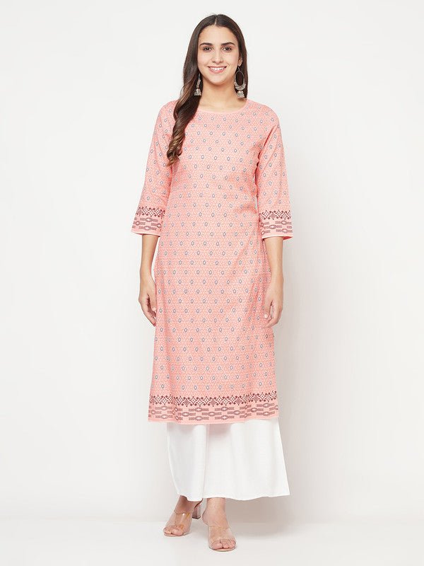 Aniyah Rayon Digital Screen Print Peach Color Straight Kurta | Grab2Buy