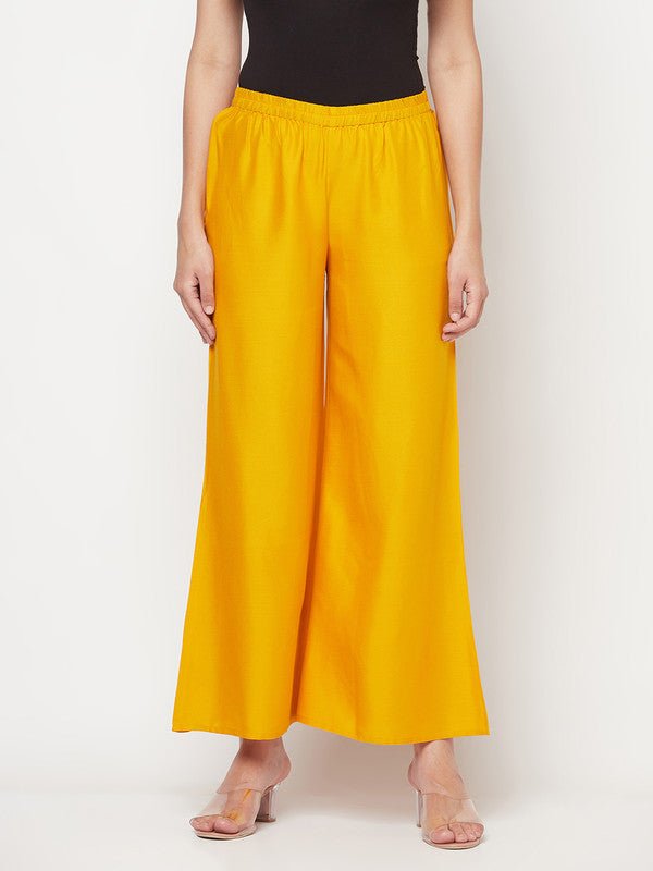 Aniyah Mustard Color Rayon Flared Slip-On Palazzo | Grab2Buy