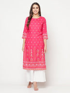 Aniyah Rayon Screen Print Fuchsia Straight Kurta | Grab2Buy