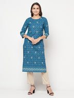 Aniyah Rayon Digital Screen Printed Blue Color Straight Kurta | Grab2Buy