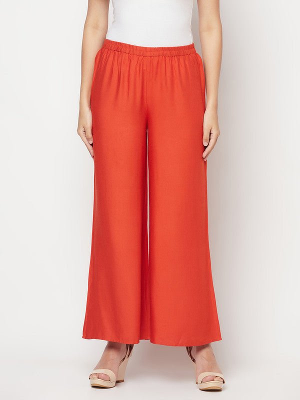 Aniyah Rayon Flared Slip-On Rust Color Palazzo | Grab2Buy