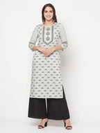 Aniyah Rayon Screen Print Light Grey Straight Kurta | Grab2Buy