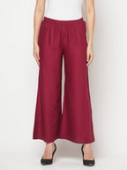 Aniyah Rayon Flared Slip-On Wine Color Palazzo | Grab2Buy