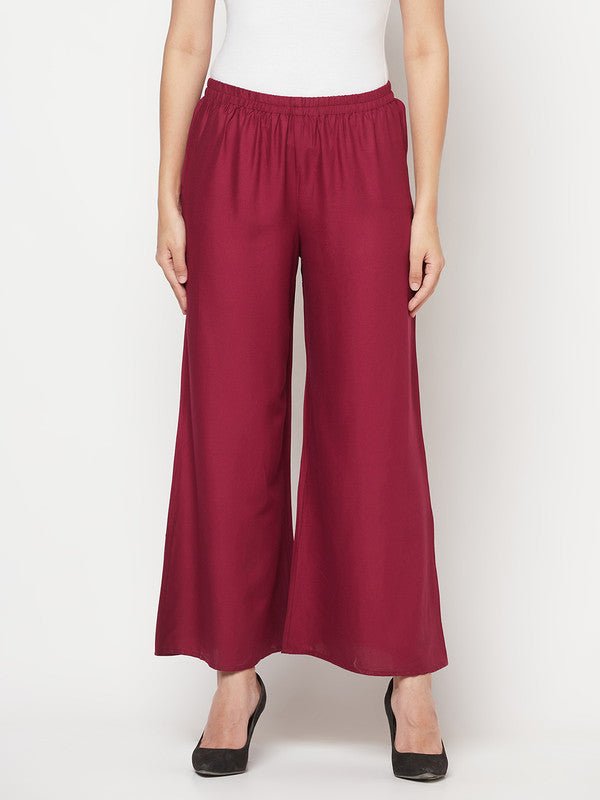 Aniyah Rayon Flared Slip-On Wine Color Palazzo | Grab2Buy