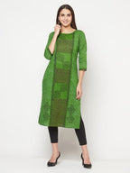 Aniyah Cotton Block Print Green Straight Kurta | Grab2Buy