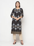 Aniyah Rayon Screen Print Black Straight Kurta | Grab2Buy