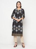 Aniyah Rayon Screen Print Black Straight Kurta | Grab2Buy