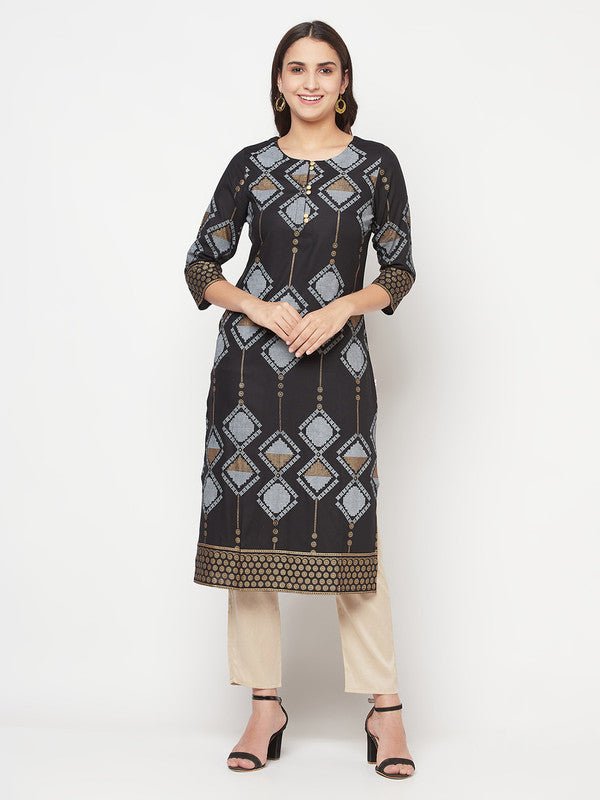 Aniyah Rayon Screen Print Black Straight Kurta | Grab2Buy