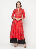 Aniyah Rayon Block Print Red Anarkali Kurta | Grab2Buy
