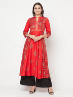 Aniyah Rayon Block Print Red Anarkali Kurta | Grab2Buy