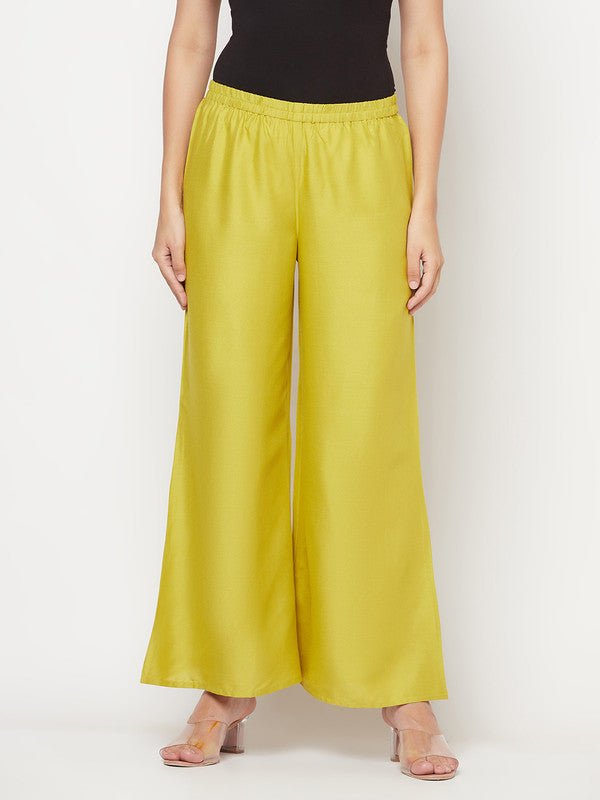 Aniyah Rayon Flared Slip-On Parrot Green Palazzo | Grab2Buy