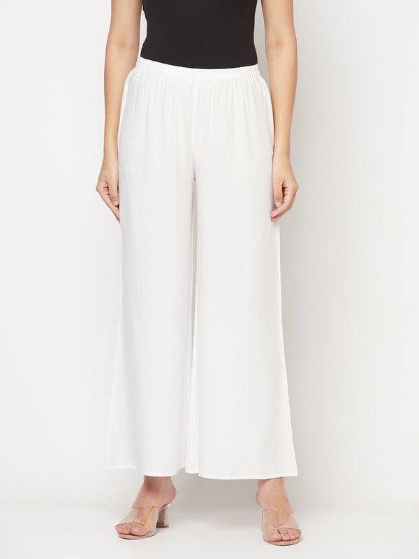 Indian Clothing Aniyah Rayon Flared Slip-On White Palazzo | Grab2Buy