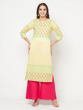 Aniyah Cotton Block Print Lemon Yellow Straight Kurta | Grab2Buy