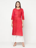 Aniyah Cotton Block Print Red Color Straight Kurta | Grab2Buy