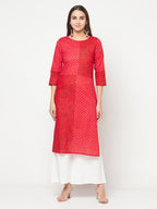 Aniyah Cotton Block Print Red Color Straight Kurta | Grab2Buy