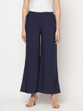 Aniyah Rayon Flared Slip-On Navy Blue Palazzo | Grab2Buy