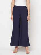 Aniyah Rayon Flared Slip-On Navy Blue Palazzo | Grab2Buy