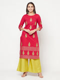 Aniyah Cotton Block Print Fuchsia Color Straight Kurta | Grab2Buy