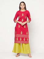 Aniyah Cotton Block Print Fuchsia Color Straight Kurta | Grab2Buy