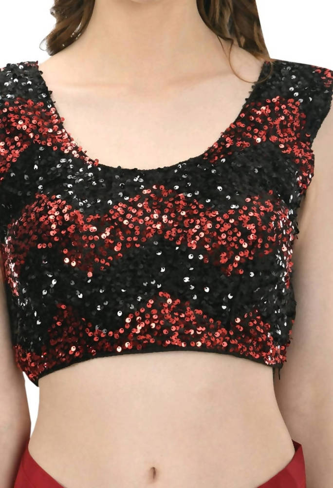 Mominos Fashion All Season Wear Olive Red And Black Ruffled Ready To Wear Saree | Grab2Buy