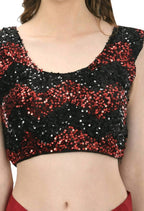 Mominos Fashion All Season Wear Olive Red And Black Ruffled Ready To Wear Saree | Grab2Buy