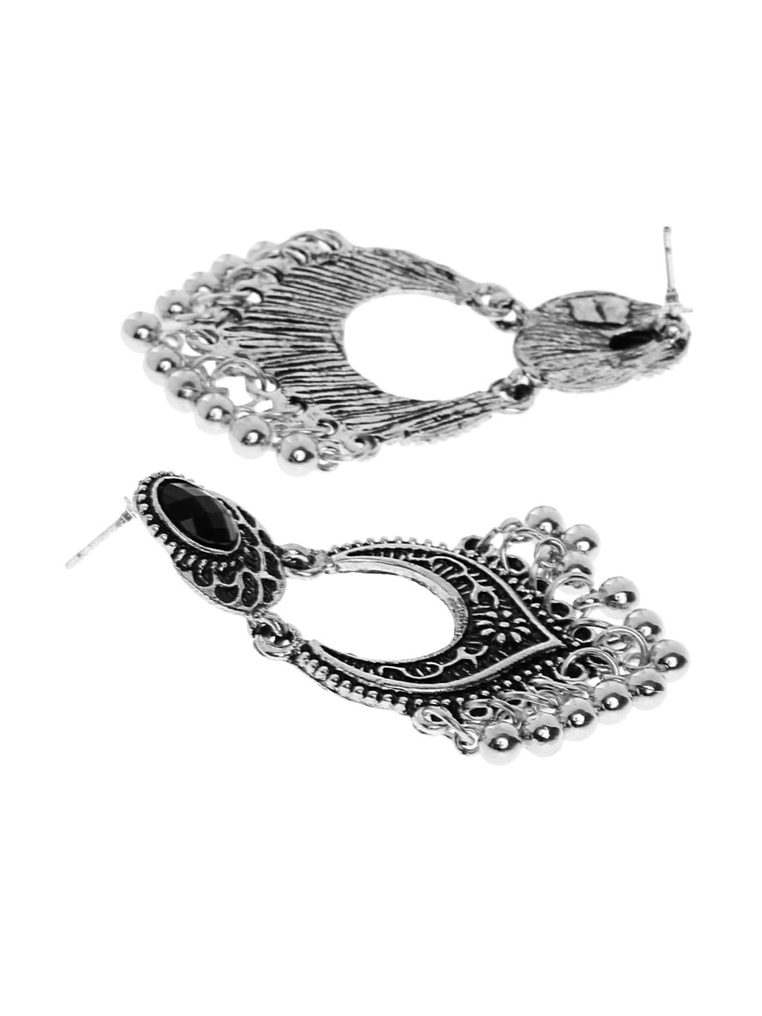 Shining Diva Silver-Toned Contemporary Chandbali Earrings | Grab2Buy