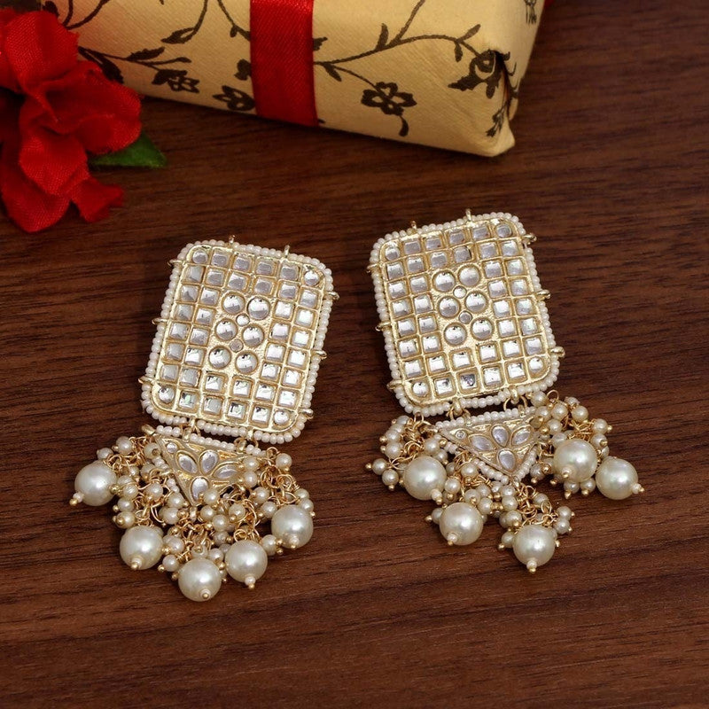 Tehzeeb Creations Jewellery Gold Tone Jadau Kundan & Pearls Large Drop Earrings For Women & Girls | Grab2Buy