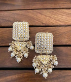Tehzeeb Creations Jewellery Gold Tone Jadau Kundan & Pearls Large Drop Earrings For Women & Girls | Grab2Buy
