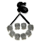 Mominos Fashion Oxidised Lotus Design Silver Color Necklace Choker Set | Grab2Buy